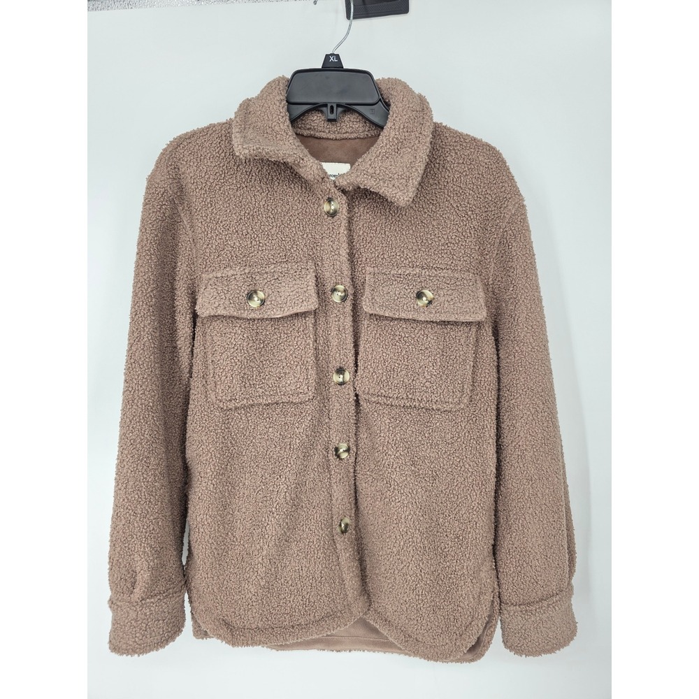 Abercrombie & Fitch Women Brown Sherpa Fleece Shacket Button Front Jacket Size S